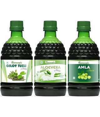 NUTROCOPIA Giloy Tulsi, Aloevera & Amla Juice for Healthy hair Pack of 3 of 400 ML(1200 ML)