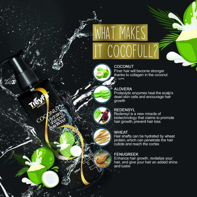 Treyfa Coconut hydrating shampoo conditioner for intense hydration, scalp nourishment & shiny hair view 4