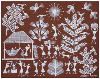 Handmade Warli Painting On Cloth