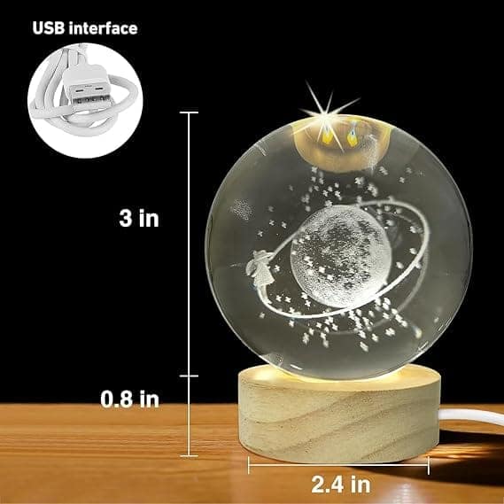 3D Crystal Ball Night Light, Crystal Earth Ball Night Lamp with Wooden Base Fantasy Decoration Crystal Ball LED Night Light Bedroom Decor ( Starry Sky ) view 2