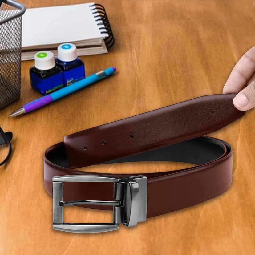 The Wallet Store Premium Reversible Leather Belt For Men - Brown view 2