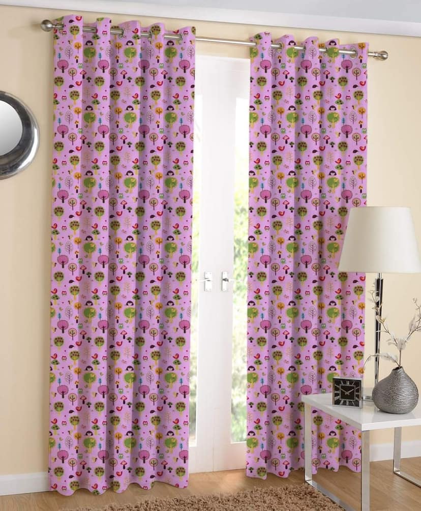AIRWILL Cotton Modern Door Curtain, 4 x 7 ft, Pink;Green;Yellow, Pack of 2, Grommets