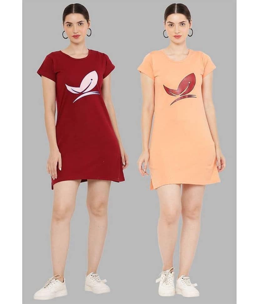 PREEGO - Multicolor Cotton Blend Women's Nightwear Night T-Shirt ( Pack of 2 )