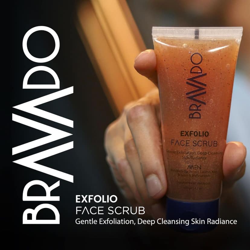 BRAVADO Exfolio Face Scrub - Gentle Deep Cleanse & Detox for All Skin Types | Fights Tan, Blackheads & Dullness | Hydrates & Brightens for a Youthful Glow | Perfect for Men & Acne-Prone Skin | 100g view 6