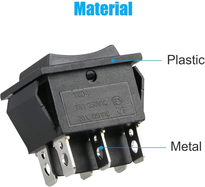 DPDT 16 Amp 6 Pins Mini Toggle Switch - 3 Position ON/Off/ON for Car, Auto, and Boat view 2