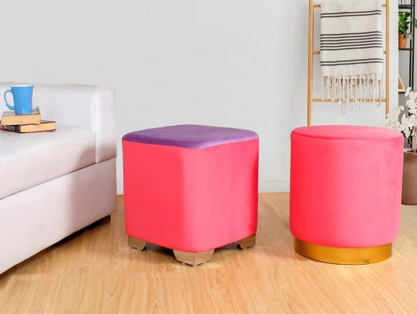 ShadowKart Ottoman Pouffes Sitting Stool for Living Room Furniture Wooden Footstools Puff Mudda Footrest Pouff for Office Home Decor, Combo