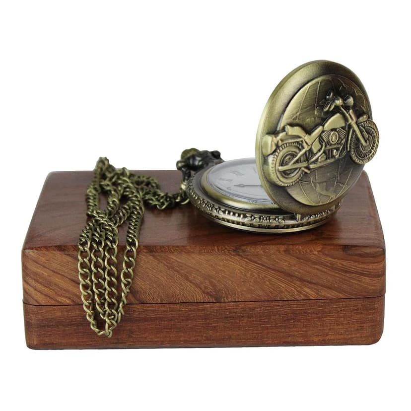 ARTVARKO Motorcycle Pocket Watch with Wooden Box for Women Men. view 2