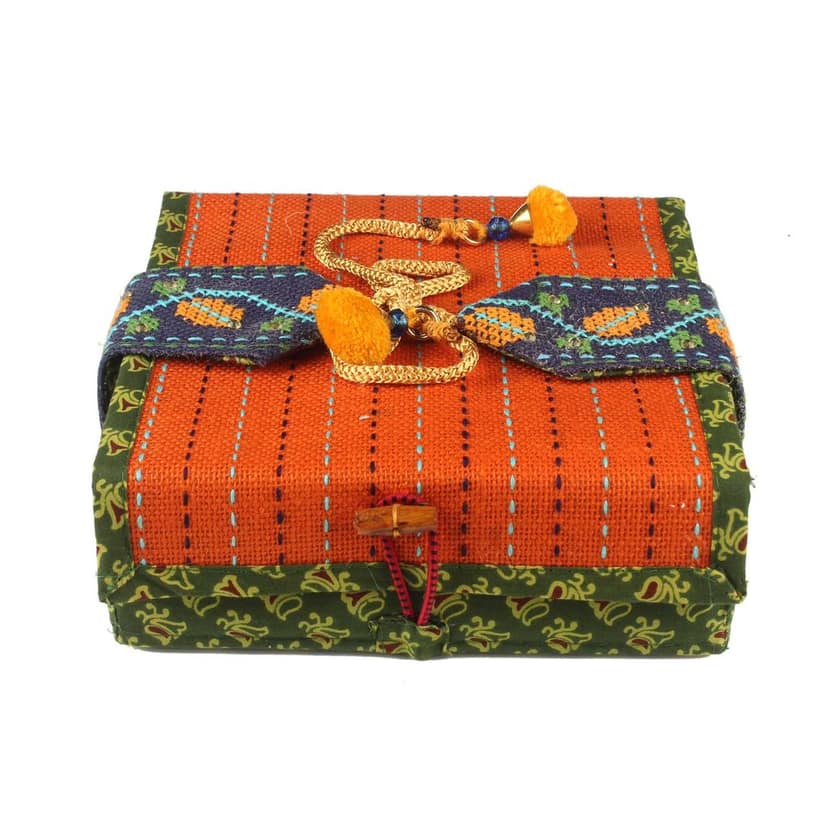 Tribes India Handmade Orange Jute 4 Compartment Gift Box view 2