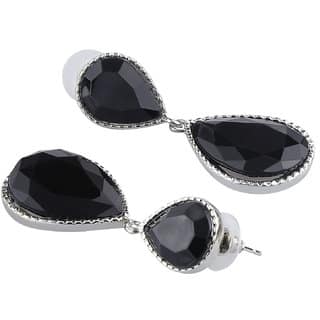 Twin Black Drop Earrings Natural Stone Copper Alloy Drop Hook Fashion Jewelry Earrings for Girls Women's - Black
