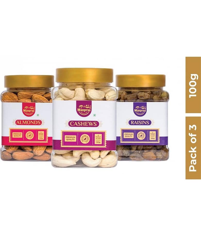 MANPRAS COMBO CASHEW-ALMOND-RAISIN-100G EACH [PACK OF 3] view 3