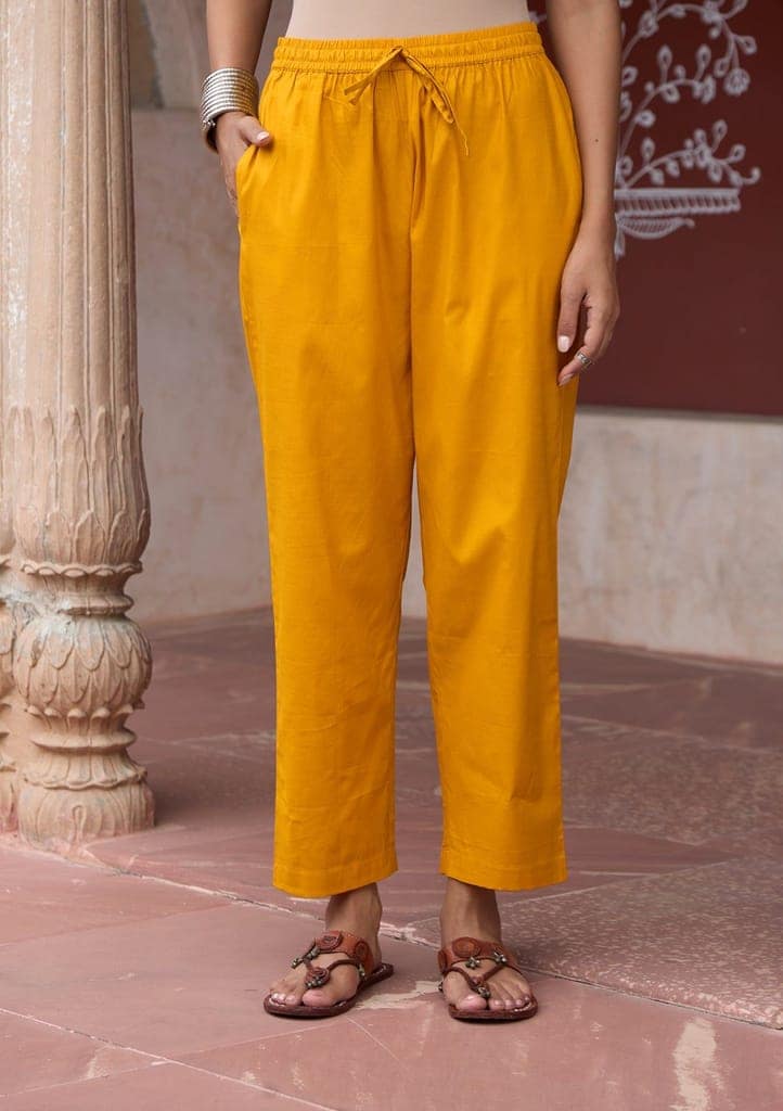 HOC Crafts Glazed Cotton Hand Block Printed with Hand Embroidery Women's 2 PC Co-ord Set - Mustard view 6