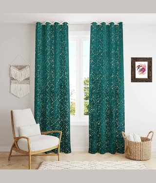 Kraftiq Homes Abstract Room Darkening Eyelet Curtain 9 ft ( Pack of 2 ) - Blue