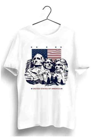 USA Graphic Printed Mens Round Neck White Cotton Tshirt