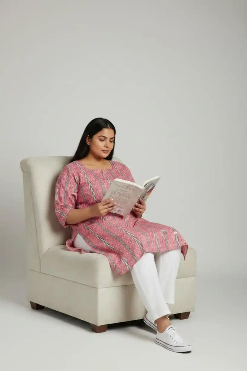 Handloom Sambalpuri Cotton Kurti in Pink with Bandhakala Tie-Dye view 2