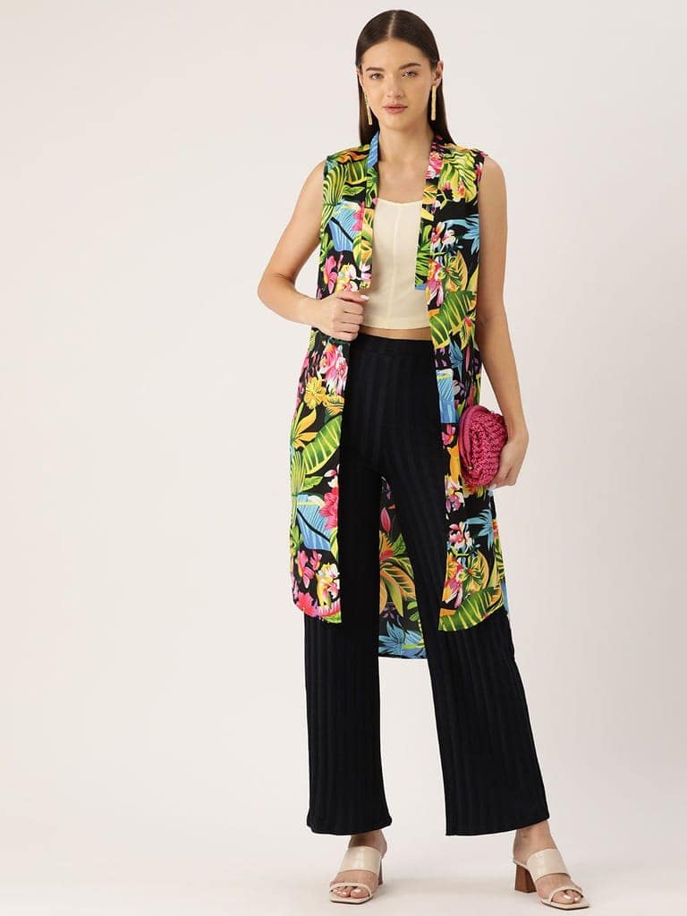 Women Multicoloured Printed Open Front Longline Shrug view 4