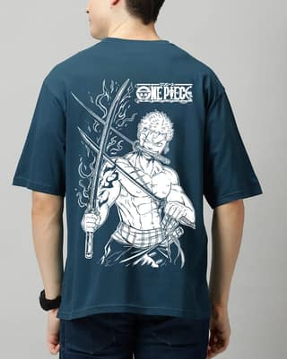 SCOTT FINCHER Men's One Piece Roronoa Zoro Wanted T-Shirt : AA(ARN)TBLUE_137