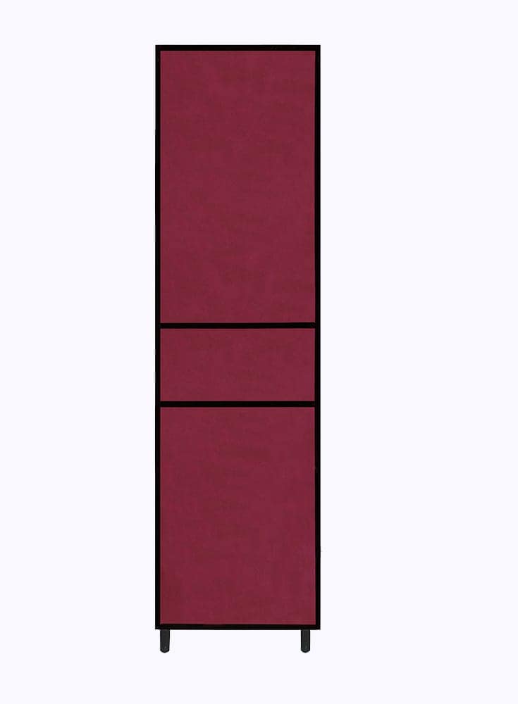 PHILOSHOP 4-Shelves Durable Metal Frame Modular Collapsible Wardrobe with 10-Inch Gapping in each Shelf & 100 GSM Fabric in Maroon view 2