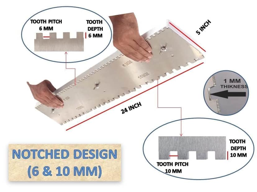 MD Style Notch Metal Trowel For Fixing Tiles, Granite, Marble (6MM & 10MM) view 3