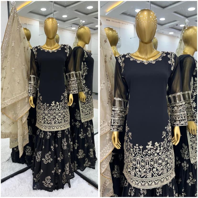 Black Sharara Suit Set Salwar Kameez Readymade Pakistani Stitched New Indian Ready To Wear Wedding Suit view 4