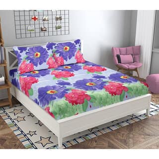 Black Bee Pink Purple Rose 3D Print On Light Blue Double Bedsheet With 2 Pillow Covers (208 X 213 Cm)(Bs20-07)