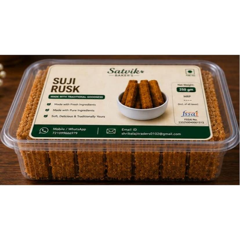 Satvik Baker's Suji Rusk - 250 gm view 2