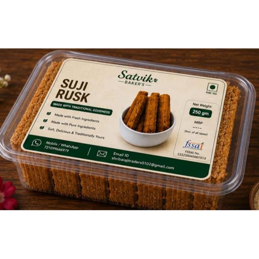 Satvik Baker's Suji Rusk - 250 gm view 4