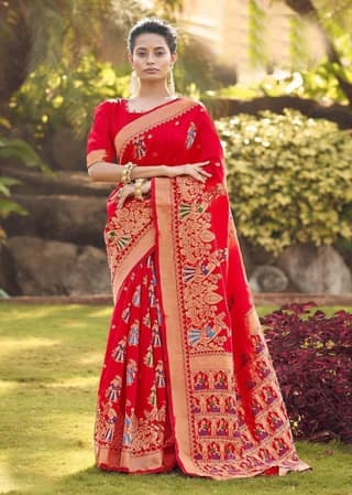 Woven Art Silk Saree in Red