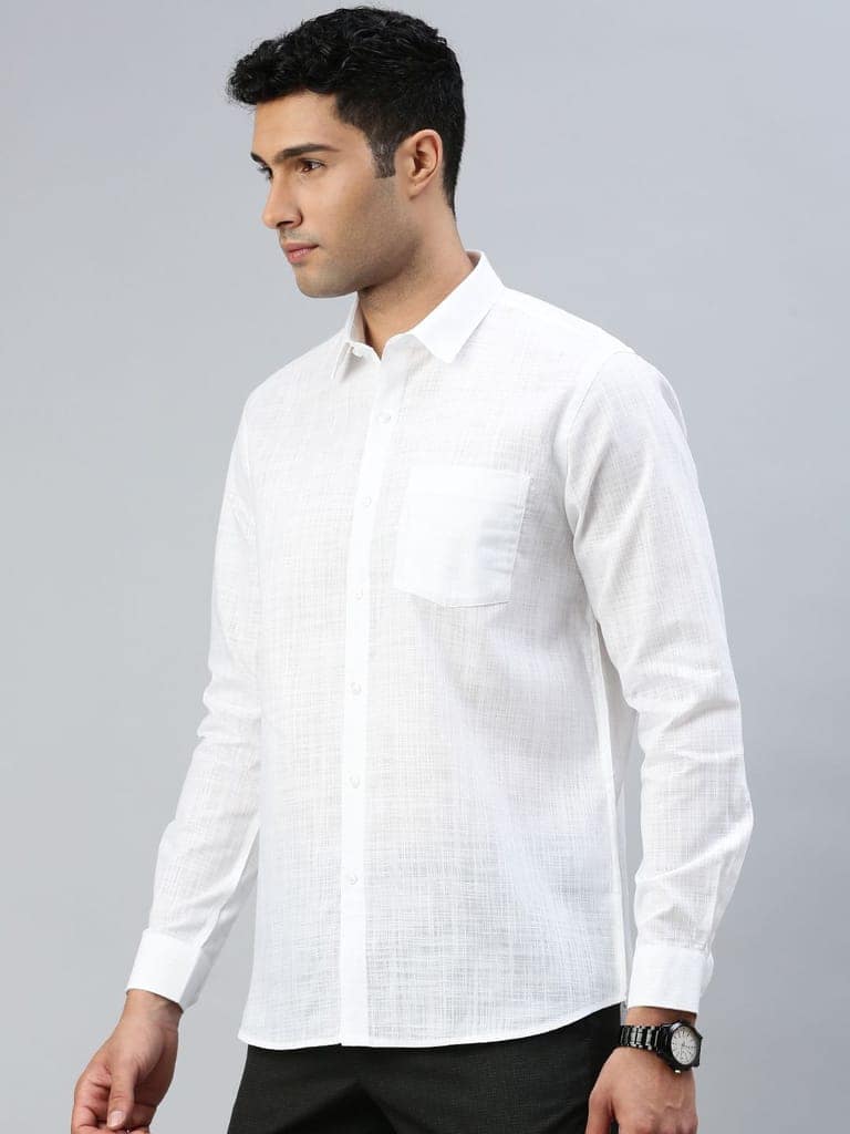 Mens Poly Cotton White Shirt Full Sleeves Celebrity White V3 view 4