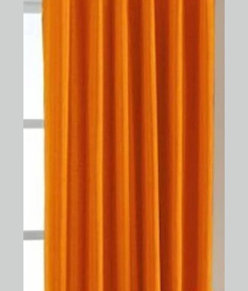 N2C Home Solid Semi-Transparent Eyelet Curtain 9 ft ( Pack of 2 ) - Orange view 2