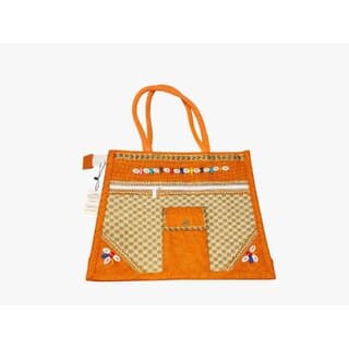 women orange hand-held bag