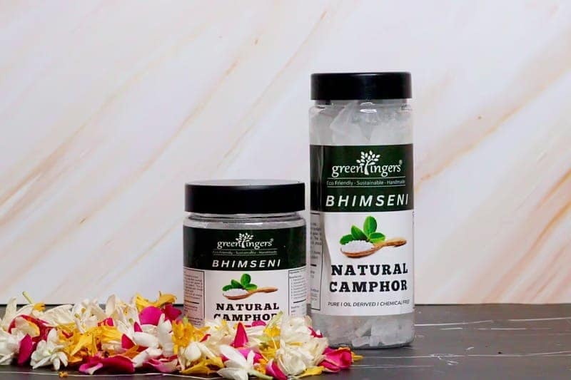 Green Fingers ; Bhimseni Camphor Jar (Bhimseni Camphor Block Herbal Incense. Natural Aroma. Cow Dung, Kapur, & Other Natural Ingredients.set of 4