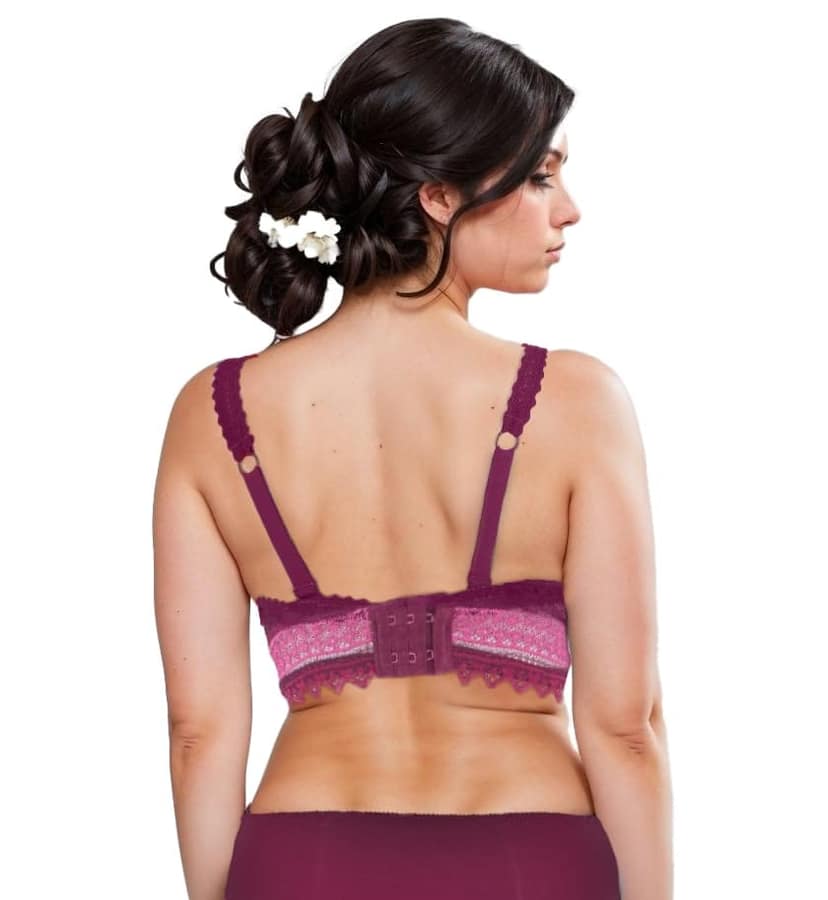 "Women's Push-Up Bra with Lace Detailing - Stylish Floral Pattern, Comfortable Support, Adjustable Straps, Dark Purple view 3