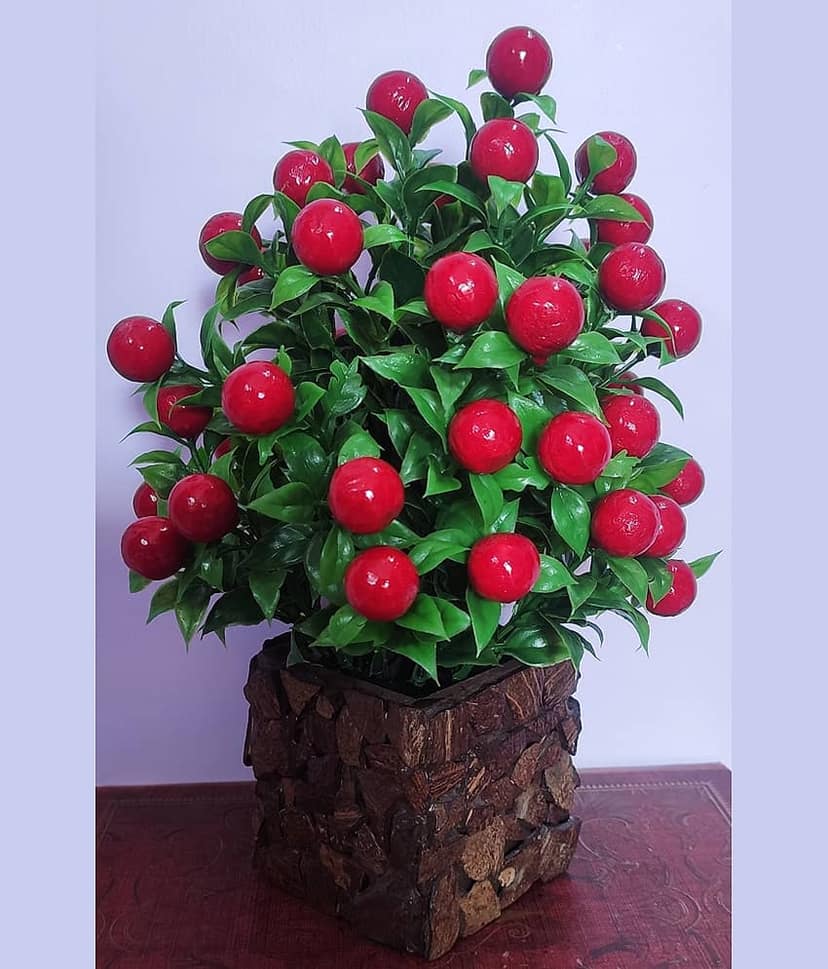 BAARIG - Red Cherry Blossom Artificial Flowers With Pot ( Pack of 1 ) view 2