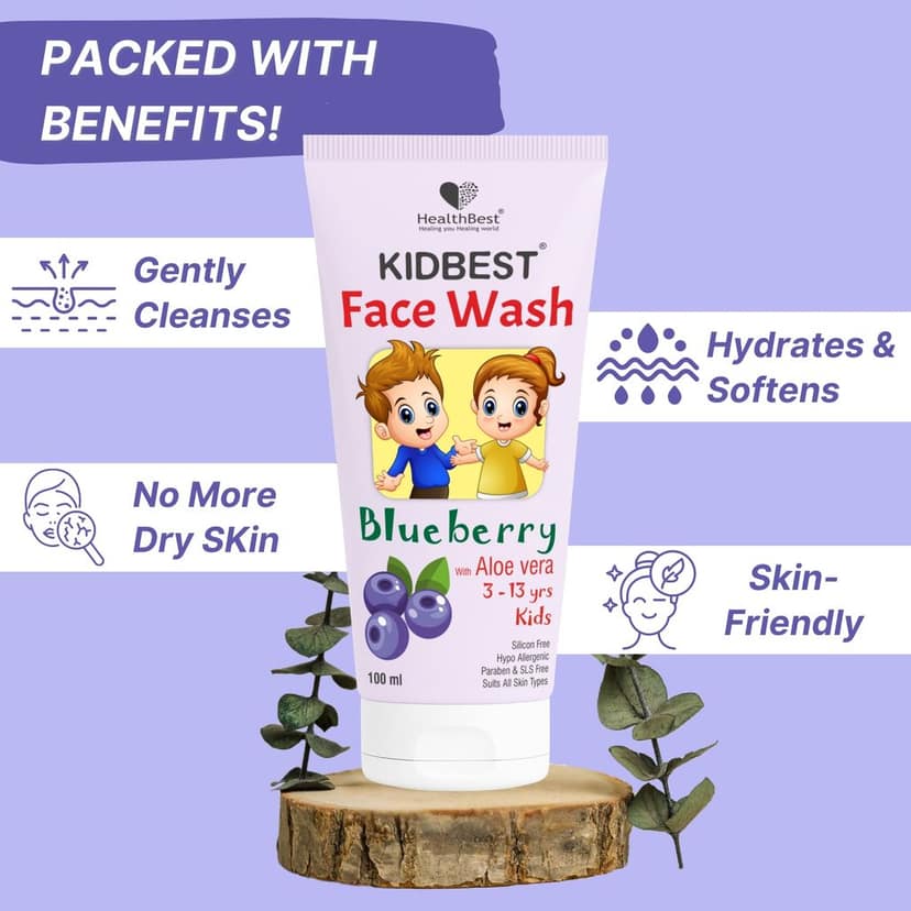 HealthBest Kids Multivitamin Face Wash - 100ml with Organic Blueberry - Natural, Non Toxic & Safe - For Normal, Oily & Combination Skin - Tear-Free, Paraben-Free, SLS-Free - Nourishing & Brightening Daily Cleanser view 2
