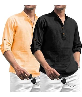 Yugnik Pink Cotton Men's Regular Kurta ( Pack of 2 )