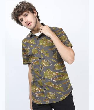 Ketch 100% Cotton Regular Fit Printed Half Sleeves Men's Casual Shirt - Grey ( Pack of 1 )