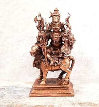 Searchers Paradise - Copper Idols Shiva Parvathi Idol with Nandhi Vahnam 4.5, inches, Copper Handmade 471 Grams, Patina Antique Finish, Pack of 1 Piece