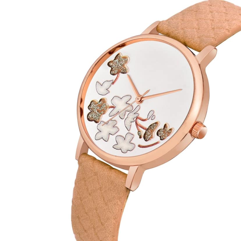 Loretta MT-405 Beige Leather Belt Slim Dial Women & Girls Watch view 2
