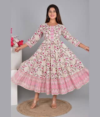 NUPITAL Rayon Printed Anarkali Women's Kurti - Pink ( Pack of 1 )