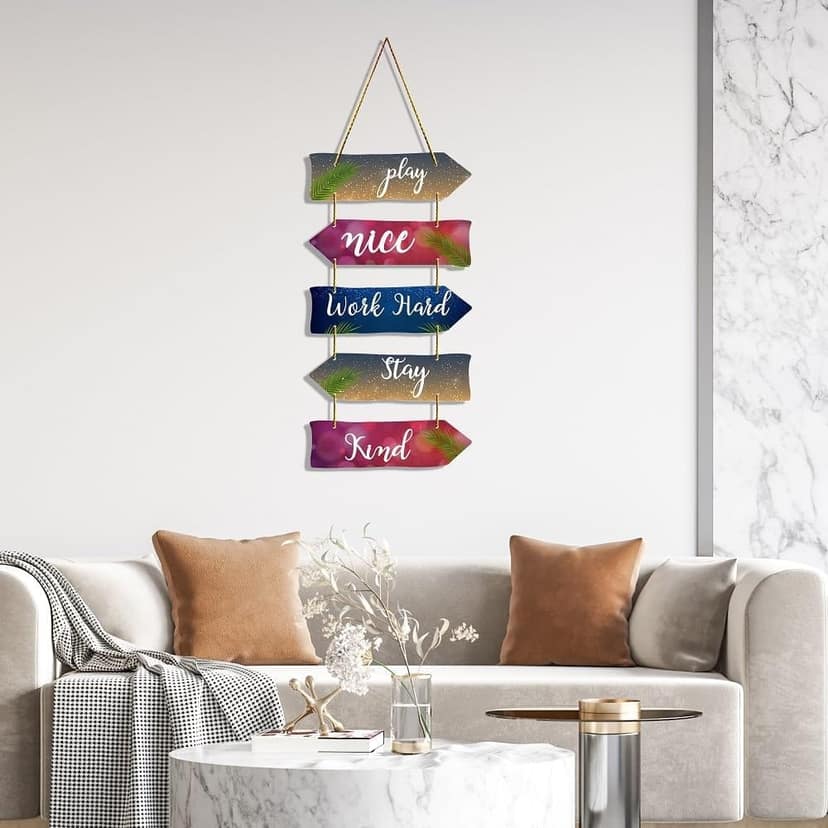 Charmor Play nice Work Hard ..Decorative Wooden Wall Hanging Decoration for Home | Living Room | Office | Wall Decoration (WH3709) view 2
