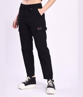 Bene Kleed Women Cotton Casual Trousers ( Black )