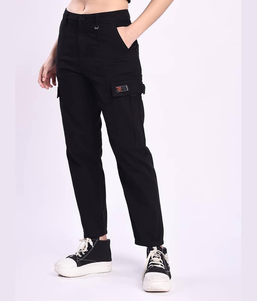 Bene Kleed Women Cotton Casual Trousers ( Black )