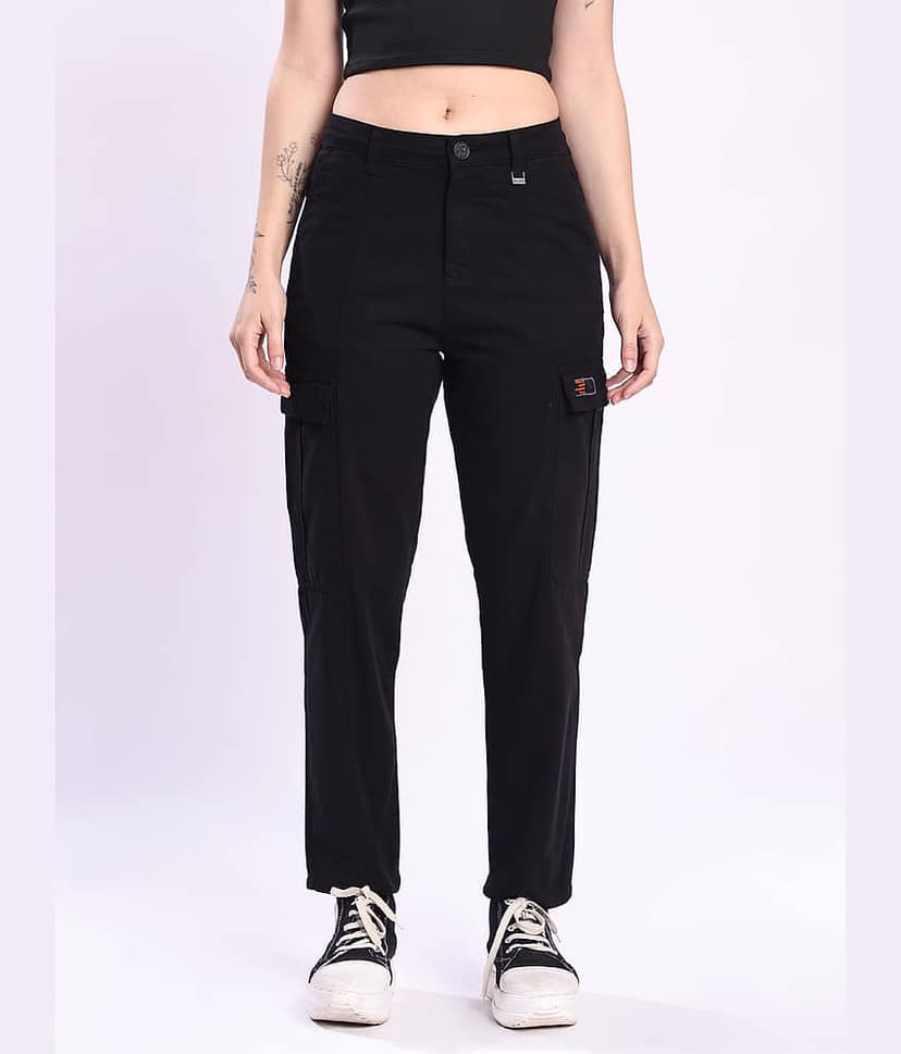 Bene Kleed Women Cotton Casual Trousers ( Black ) view 2