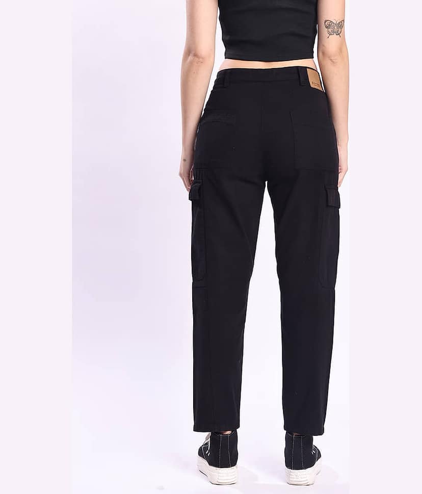 Bene Kleed Women Cotton Casual Trousers ( Black ) view 5
