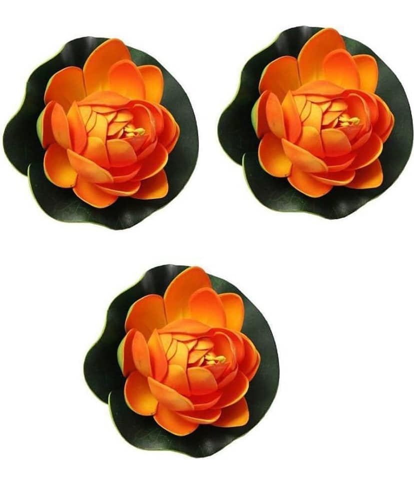 Green plant indoor Lotus Orange Floating Flowers - Pack of 3 view 2