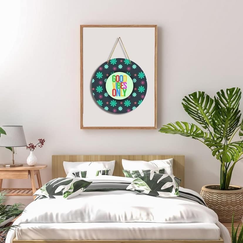 Charmor Good Vibes Only Round Wall Hanger for Home Decor| Office| Gift| Bedroom| Living Room Wall Decoration (WH4913) view 2