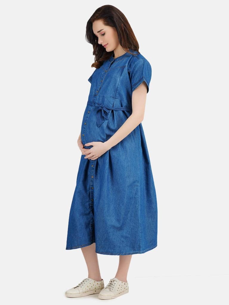 KOI SLEEPWEAR Women's Denim Maternity Breastfeeding Gown Dress with Feeding Pocket Maxi Night Gown for Pregnant Women view 2