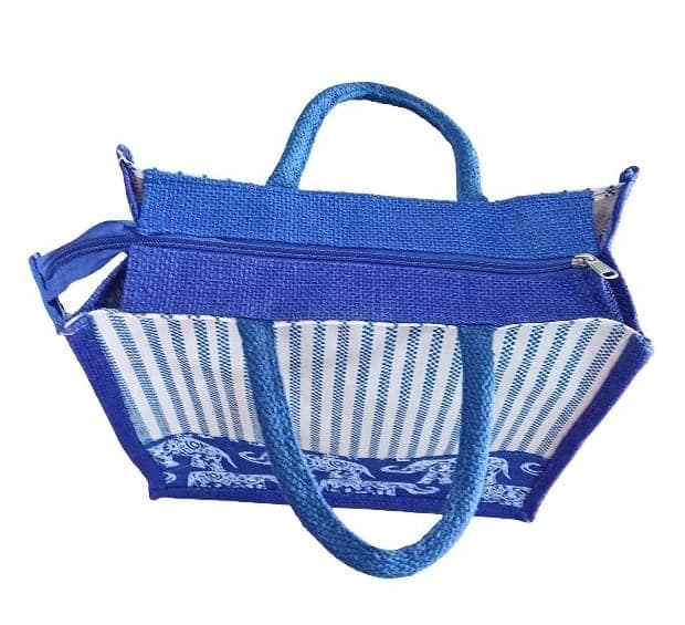 Blue & White Striped Elephant Print Tote Bag (T) view 4