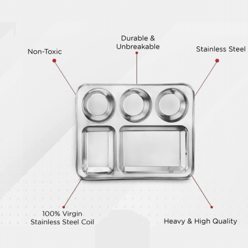 100% Stainless Steel Mirror Finish Bhojan Thali 1 Pc view 2