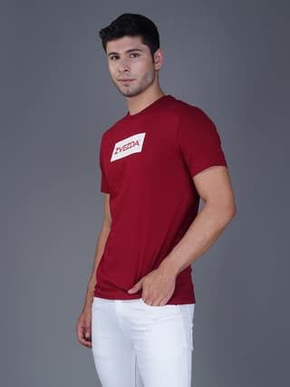 Men’s Branded Lightweight Cotton Round Neck T-Shirt-Dark Red